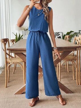 SHEIN Blue Denim-Style Top with Back Zip